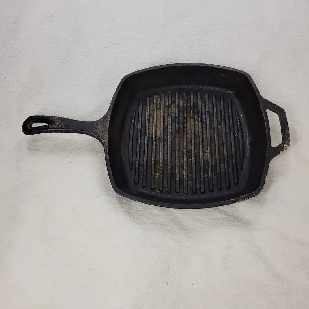Lodge Pan Cast Iron Square Grill Pans 10 1/2” & Handle USA 289X Kitchen L8SGP
